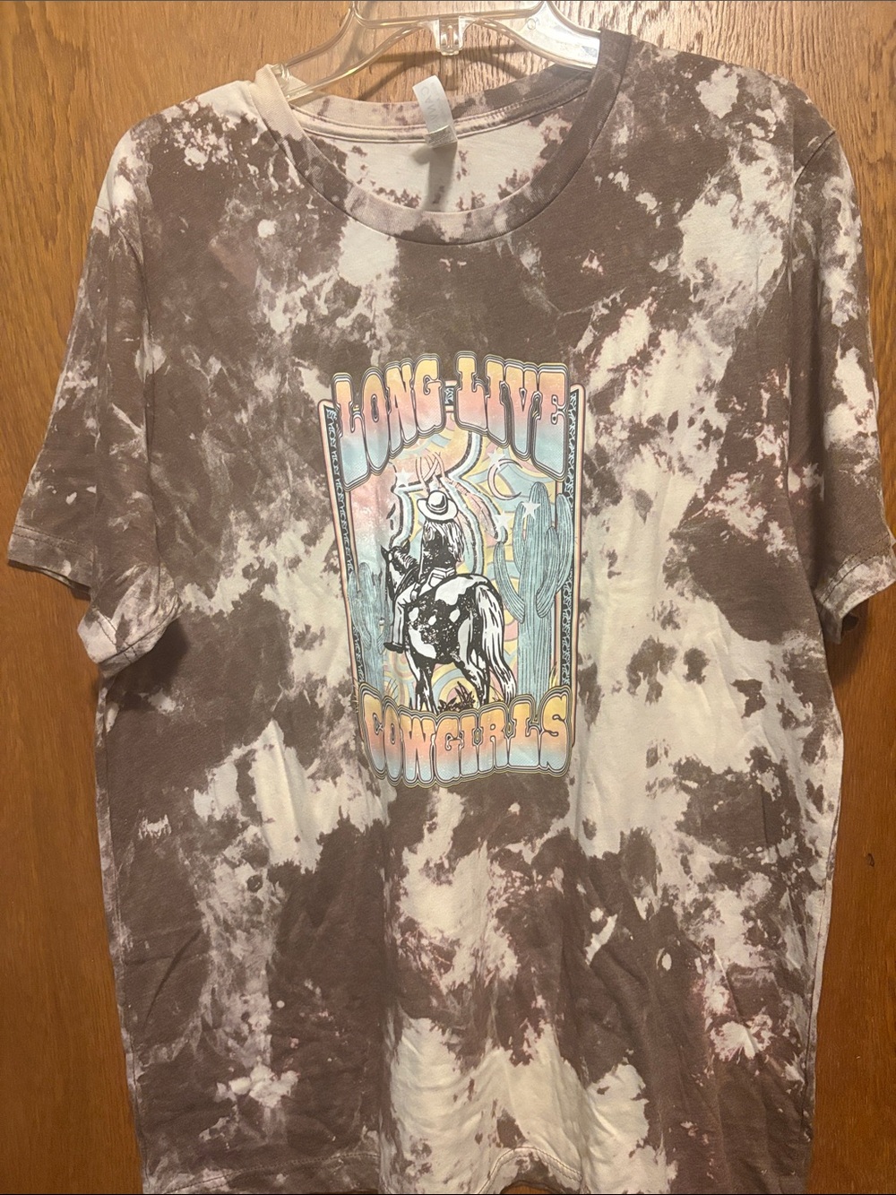 Tie-Dye 'Long Live Cowgirls' Graphic Tee - Brown & Cream